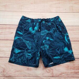 Goodfellow & Co Swim Trunks Mens Medium Blue Green Tropical Leaf Print Hawaiian